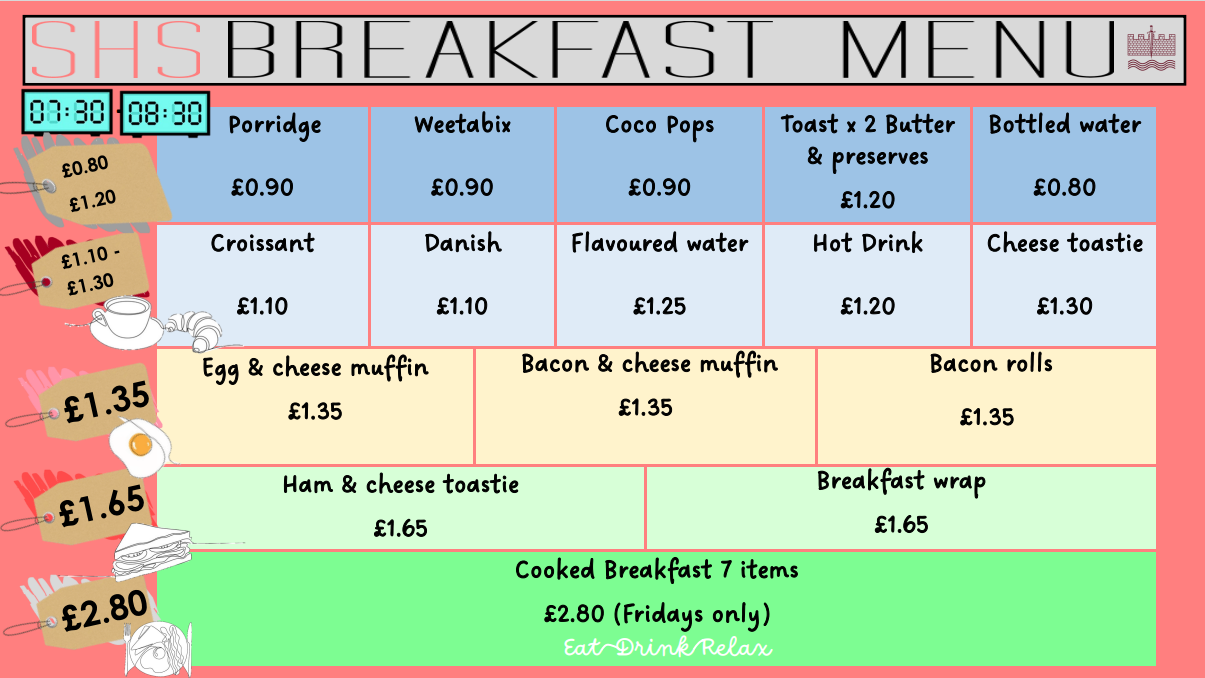 This image gives details of the breakfast menu